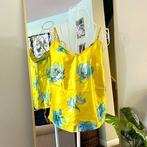 Bar III Yellow Camisole with Blue Floral Design